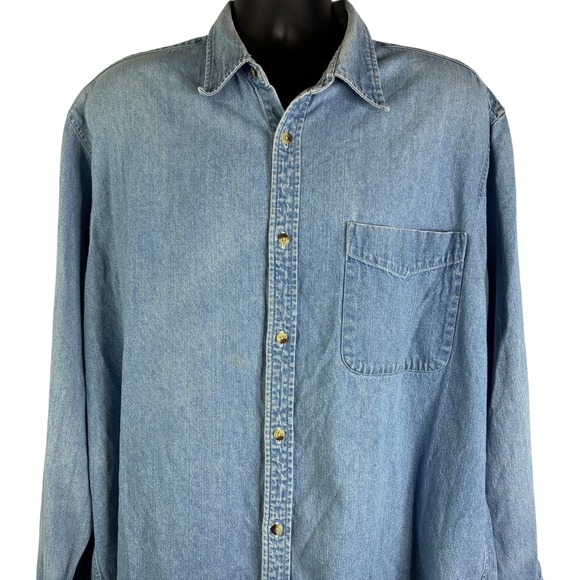 Cherokee Men's Denim Shirt Blue Size XL Collared Long Sleeve Cotton Thrashed VTG - Picture 5 of 16